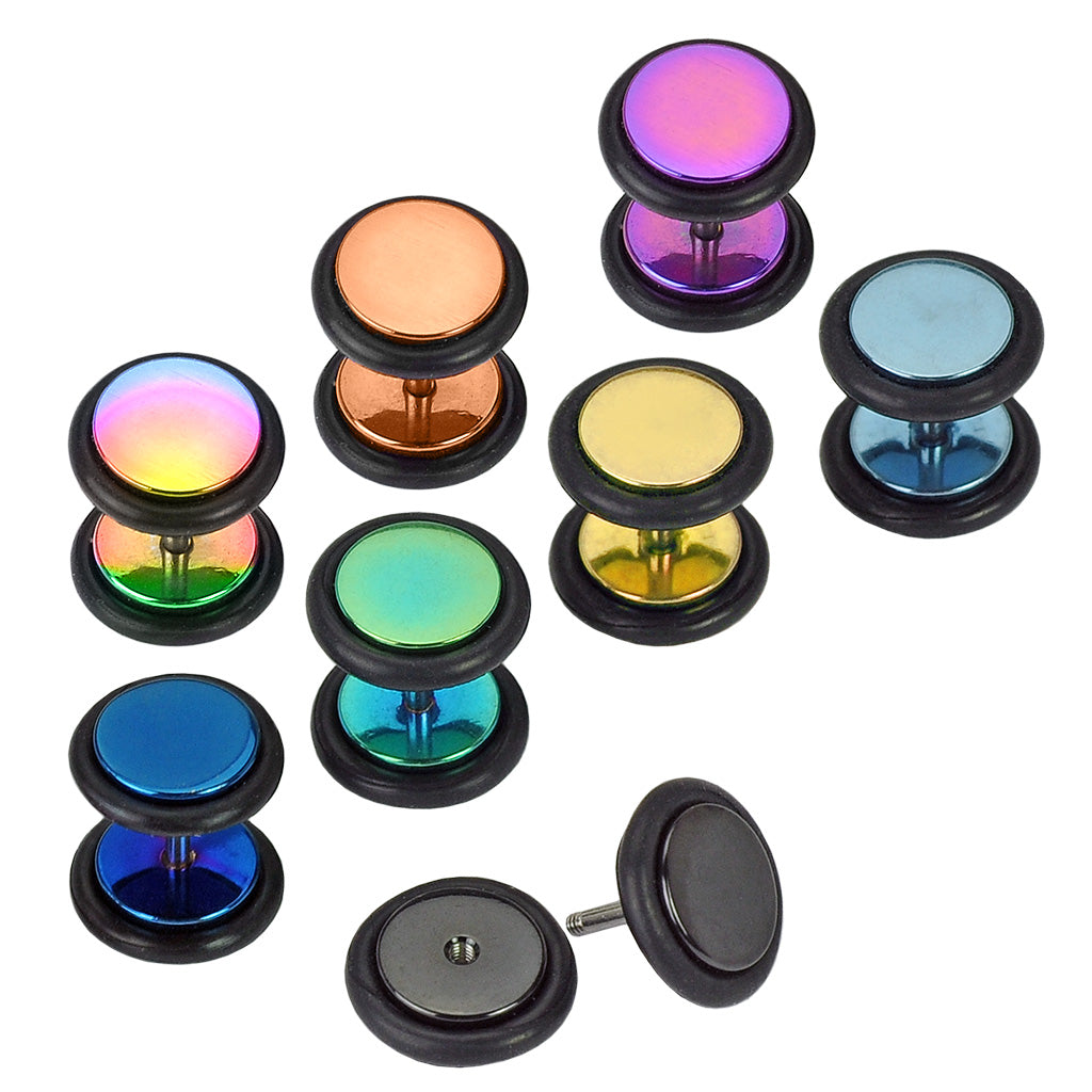 16G Surgical Steel Pair Of Fake Plug with Black Rubber Rings